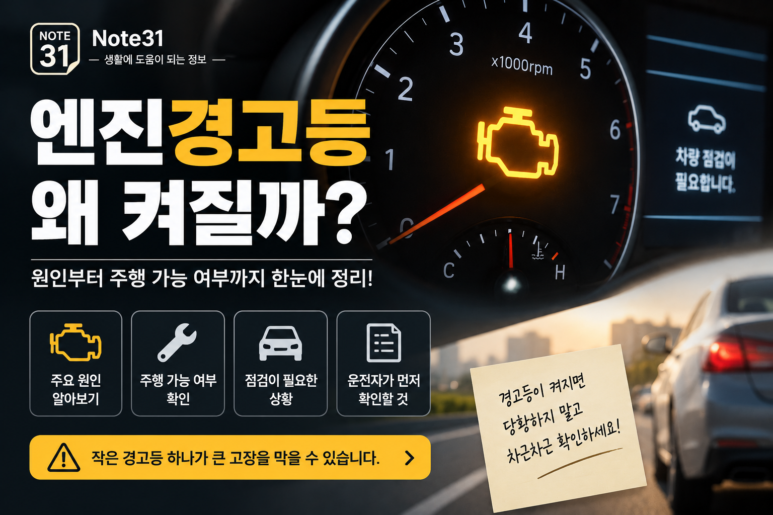 엔진경고등 왜 켜질까?｜원인부터 주행 가능 여부까지 정리